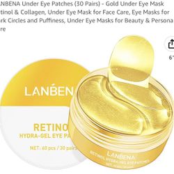 LANBENA Under Eye Patches (30 Pairs) - Gold Under Eye Mask Retinol & Collagen, Under Eye Mask for Face Care, Eye Masks for Dark Circles and Puffiness,