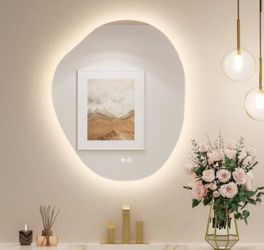 KeonJinn 24 in. W x 30 in. H Irregular Novelty/Specialty Frameless LED Light Anti-Fog Wall Bathroom Vanity Mirror with Backlit