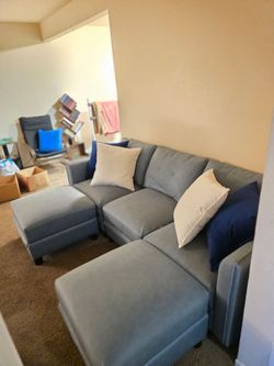 Muted Light Blue Sectional Couch