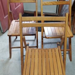 Chairs Antique  Wooden Slatted Folding , Three