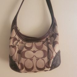 Coach Brown and Tan Signature Shoulder Bag Wallet and Checkbook