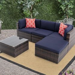 5Pcs Outdoor Garden Patio Furniture PE Rattan Wickerectional Cushioned Sofa Sets with 2 Pillows and Coffee Tablemodular sectional Sofa Sets with roof 