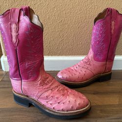Lucchese 2000 Womens Size 10 Pink Ostrich Leather Cowboy Western Boots RARE