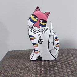 Hand Painted, Wooden Cat