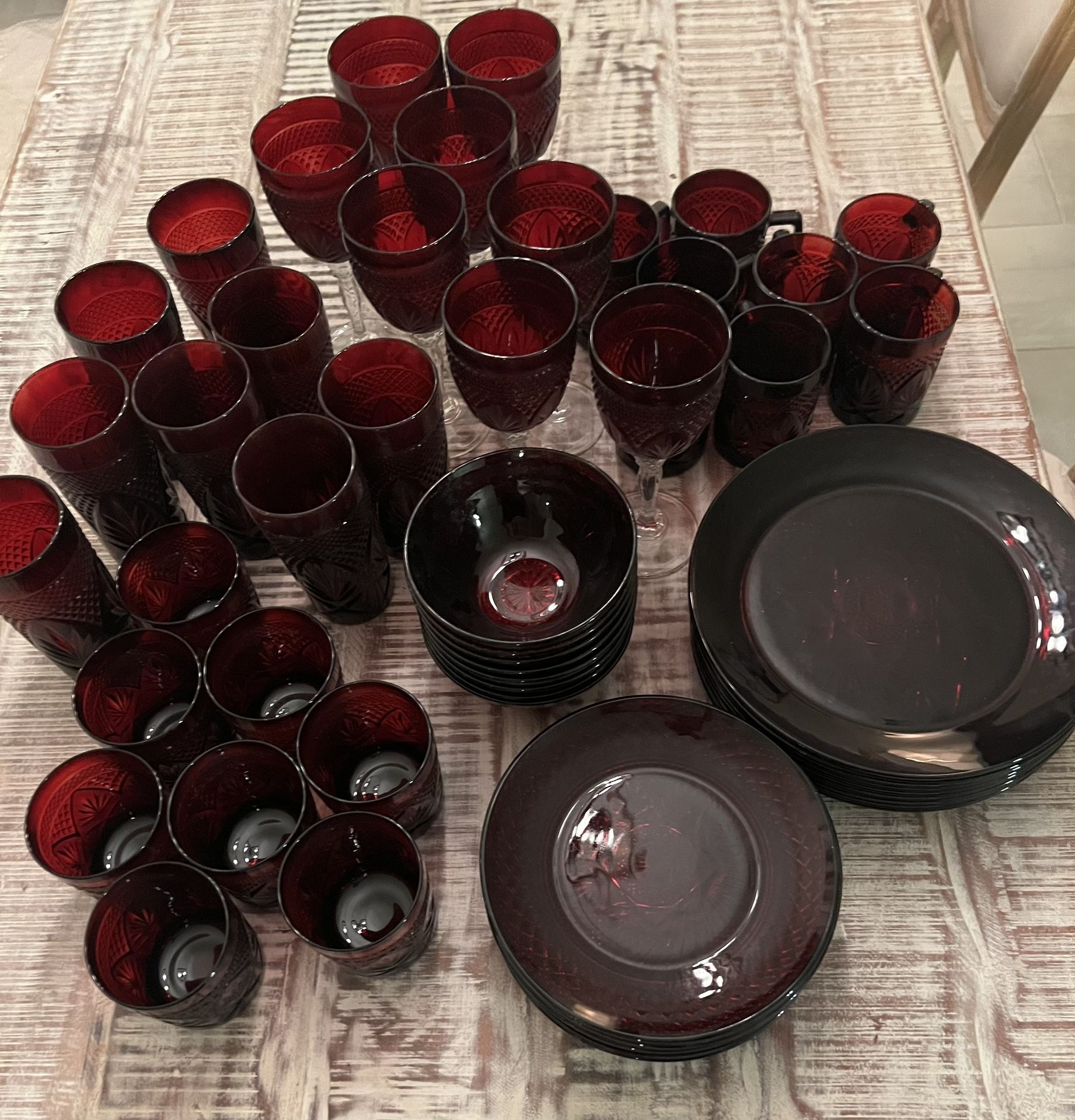 56 Piece Cristal D'Argues Durand France Ruby Red Crystal Dinnerware Set