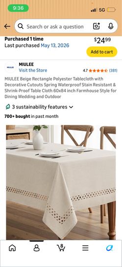 Brand NEW Linen table cloth with cutouts