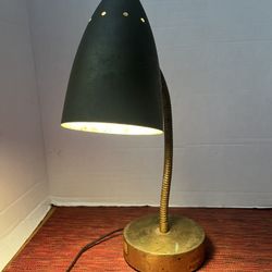 Vintage MCM Naturally Distressed Modernera Brass Goose Neck Table Lamp