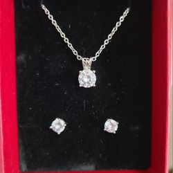 Kenneth Jay Lane Cz Pierced Earrings And Necklace Set