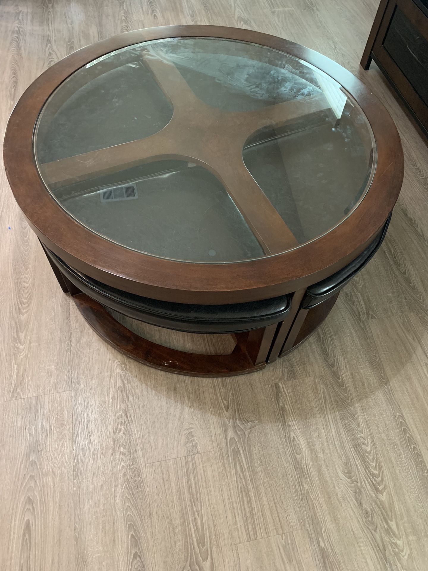  Solid Wood Coffee Table and Chairs - Glass