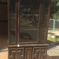 Curio Glass And Wood Antique Retro Wall Cabinet Lit