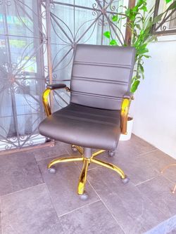 Office Chair, Mid Back PU Leather Rocking Desk Seat, Ergonomic Home Office Computer Chair with Tilt-Lock Mechanism, Foam-Padded Arms, Water-Resistant 