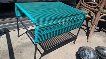 Green spaghetti strap ottoman Acapulco style chair footrest seat