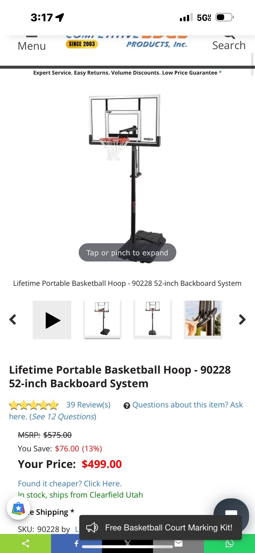 Lifetime Basketball 52” Hoop