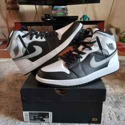 Nike Air Jordan 1 Retro Mid "Shadow White" Black Smoke Grey Size 12 Men's Brand New Deadstock DS