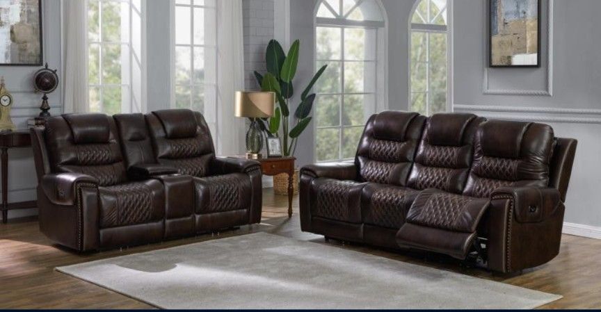 REAL GENUINE LEATHER AUTOMATIC RECLINING SOFA SET