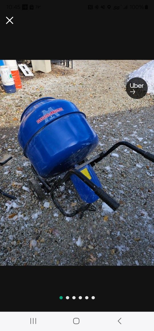 MARSHALLTOWN CONCRETE MIXER BARLEY USED WITH STAND FOR EASY DUMPING AND ROLLS LIKE A WHEEL BARREL