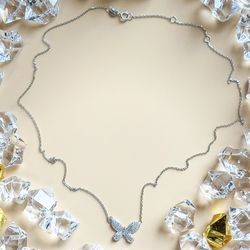 Diamond Butterfly Necklace 14K White Gold 