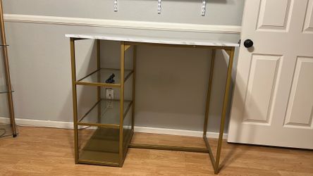 Stand  - grey and white marble top with gold trim