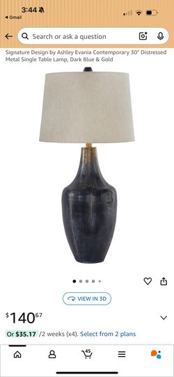 Contemporary Table Lamp, Dark Blue & Gold