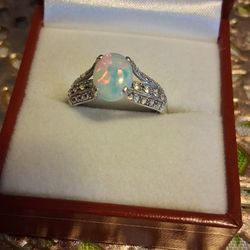 Ethiopian Opal 14k White Gold Ring 