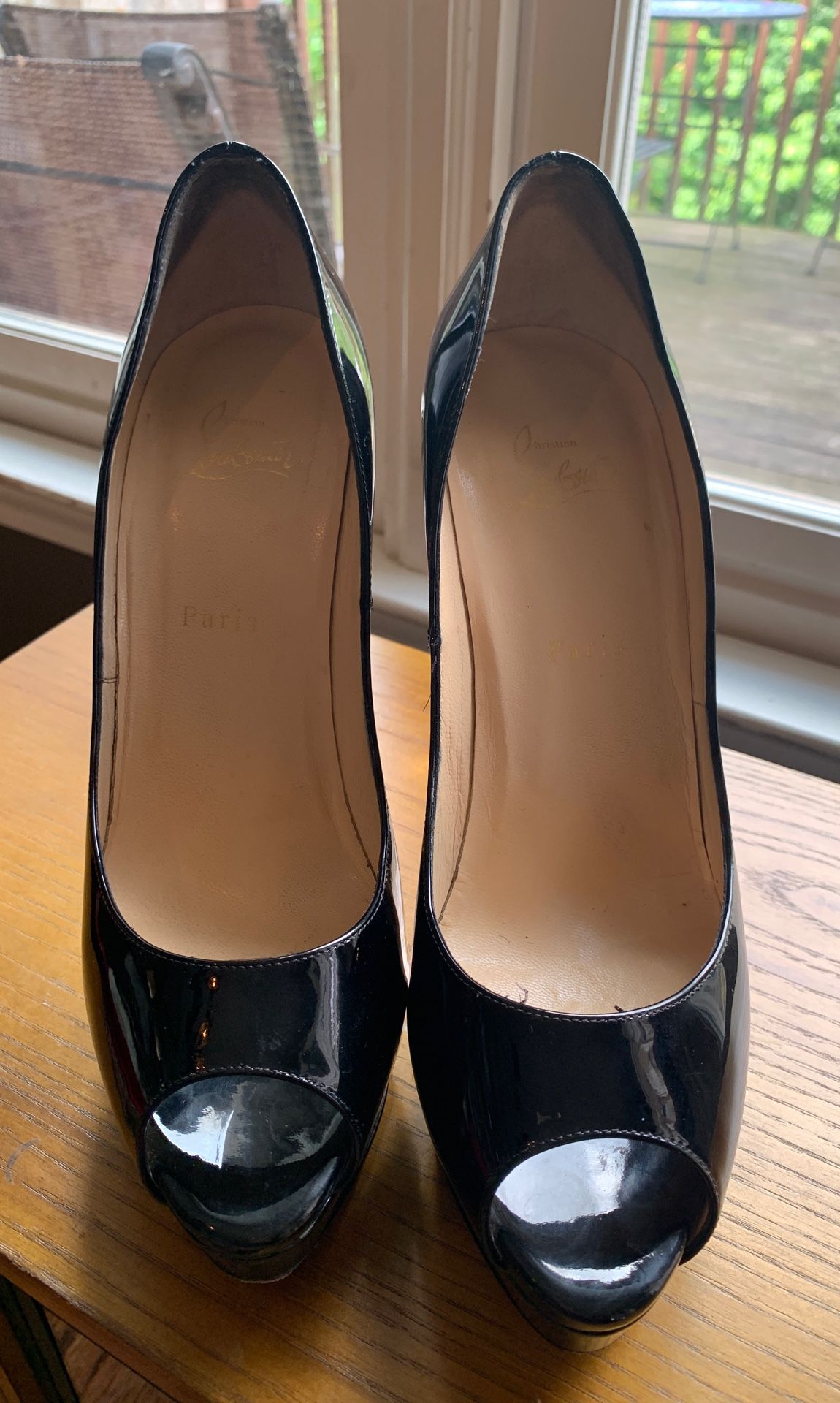 Christian Louboutin Patent Lady Peep heels size 41 1/2. Gently Worn.