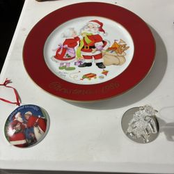 Bear Figurine, Christmas Ornament, & Christmas Plate