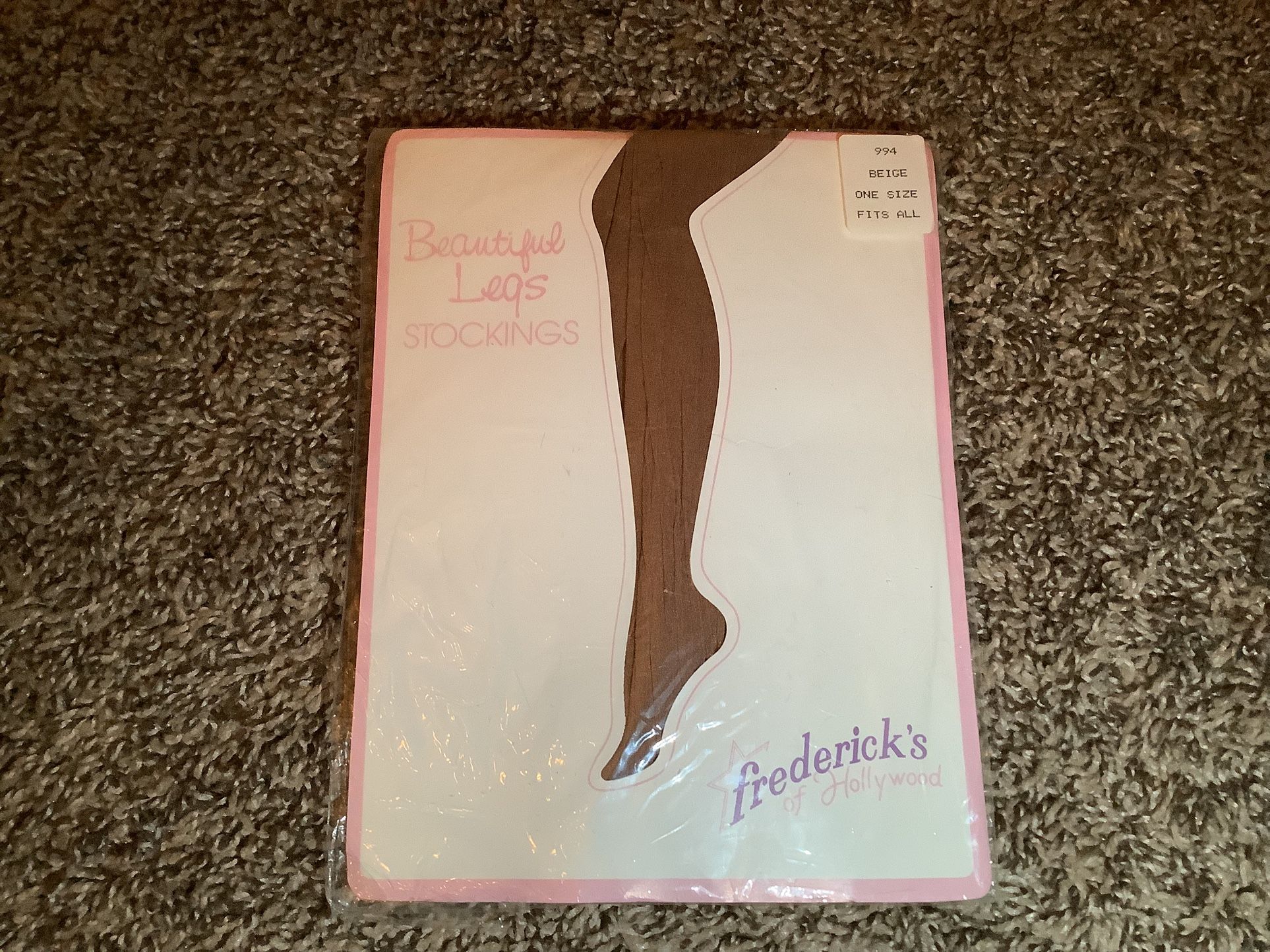 Frederick's of Hollywood beautiful legs stockings, color beige, One Size
