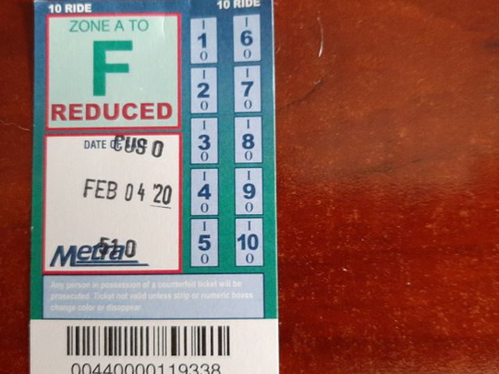 Metra A-F 10 rides 4 tickets half the price $35 each and 2 reduced 10 rides