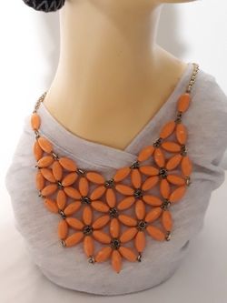 J. Crew Acrylic Orange Beads And Brass Geometric Statement Bib Necklace 