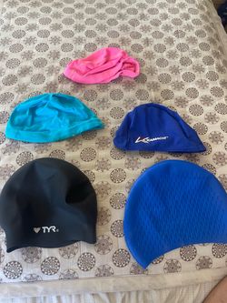 TYR and Kamachi Swimming Caps - Set of 5 - 2 adults / 3 kids