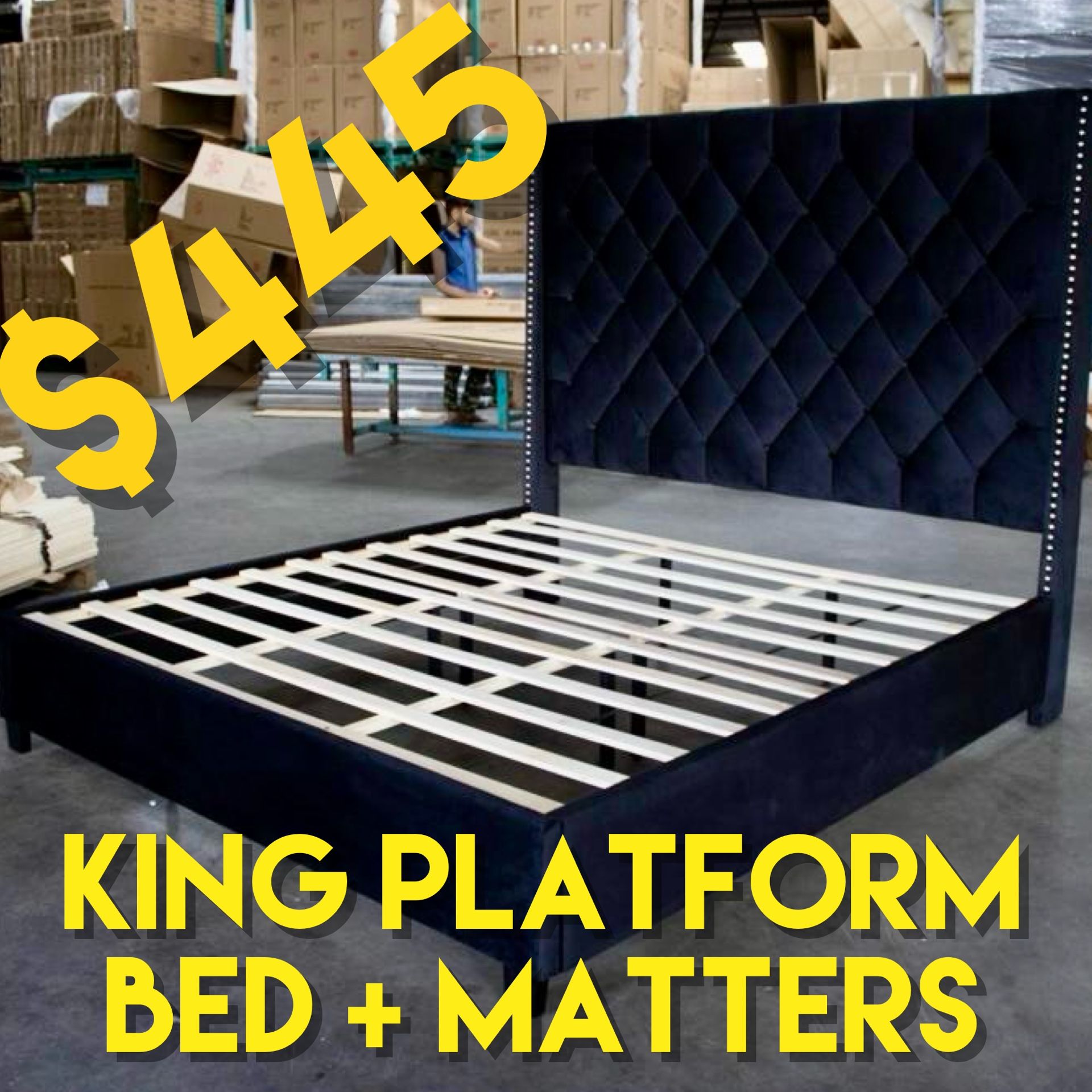 New BLACK KING PLATFORM BED + MATTRESS Delivery Available