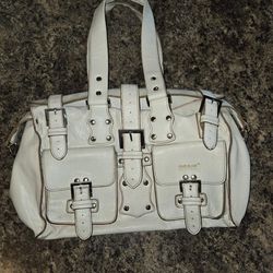 Matt & Nat Montreal White leather handbag with silver accents