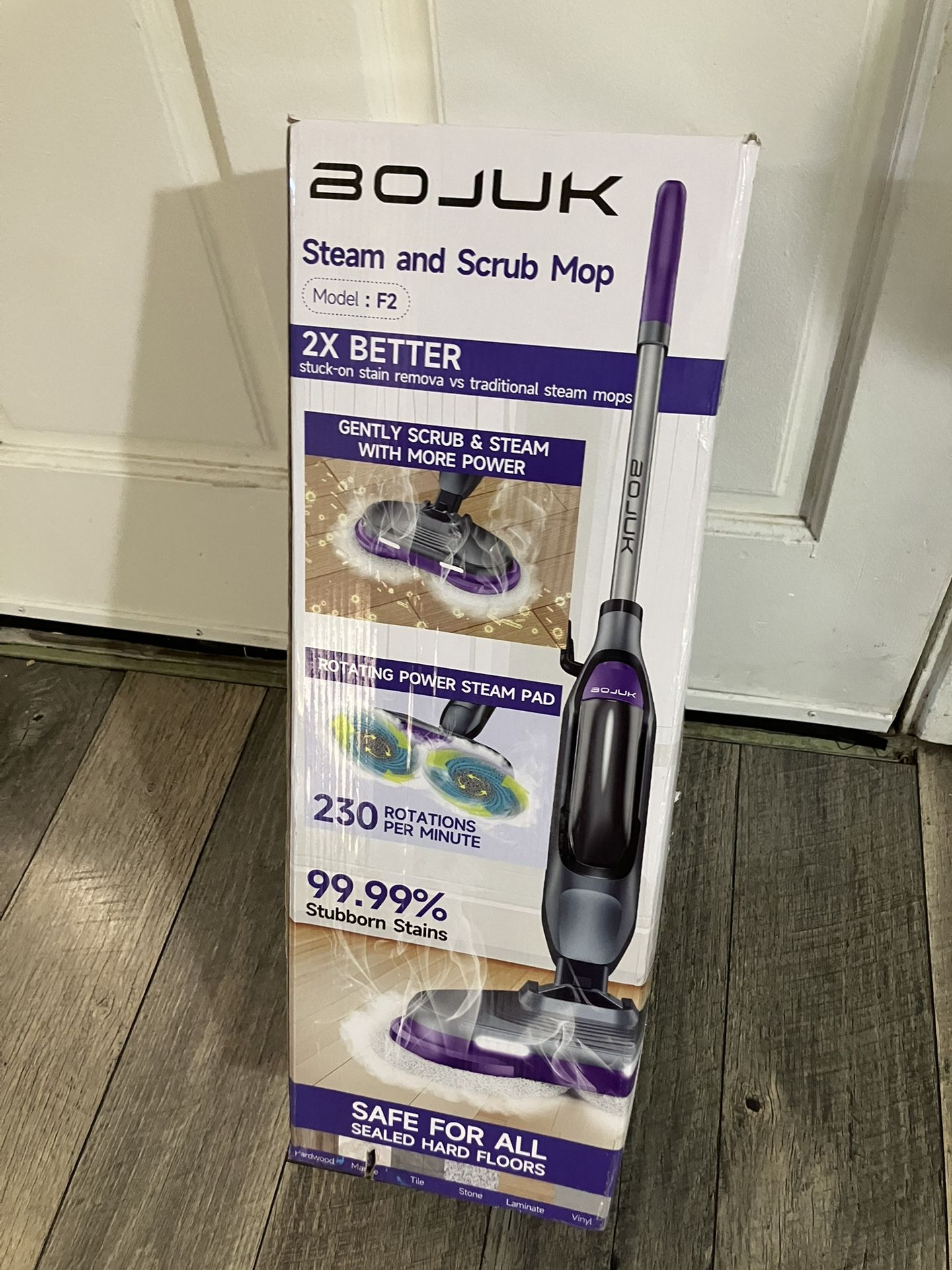 Scrub & Steam Mop with Rotating Mop Pads, LED Headlights, 6 Scrub Pads, Large Tank, Swivel Steering, Effortless Scrubbing Hard Floor Cleaner Upgraded