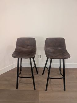 Set of 2 Brown Faux Leather Bar Stools
