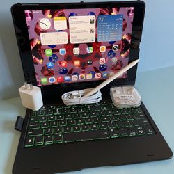 Apple IPad 9th Generation (10.2” Retina /Touch ID /IOS 18/ 2021 Model) 64GB with Pen, Keyboard  & Accessories 