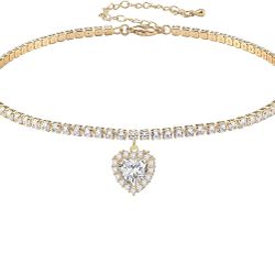 Tennis Necklaces for Women Cubic Zirconia Diamond Sparkly Choker Teardrop Heart Cross Pendant Necklace Silver/Gold Filled Choker Necklaces for Women G