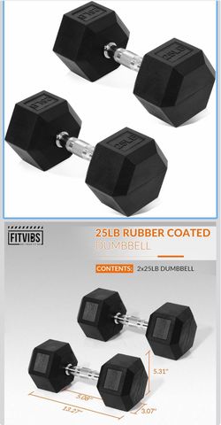 Dumbbells Rubber Coated Hand Weights for Exercises and Fitness Home Gym, 25LB Pair