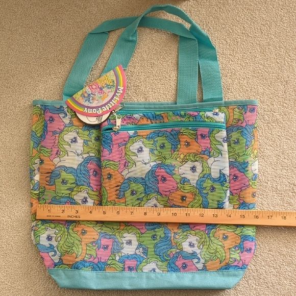 My Little Pony Blue and Green Tote Bag with Cartoon Pattern and Bright Trim