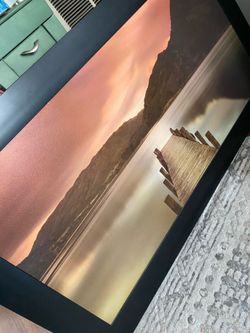 55x30 big black frame orange bridge painting