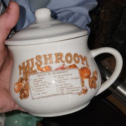 Vintage MUSHROOM soup Mug With Lid