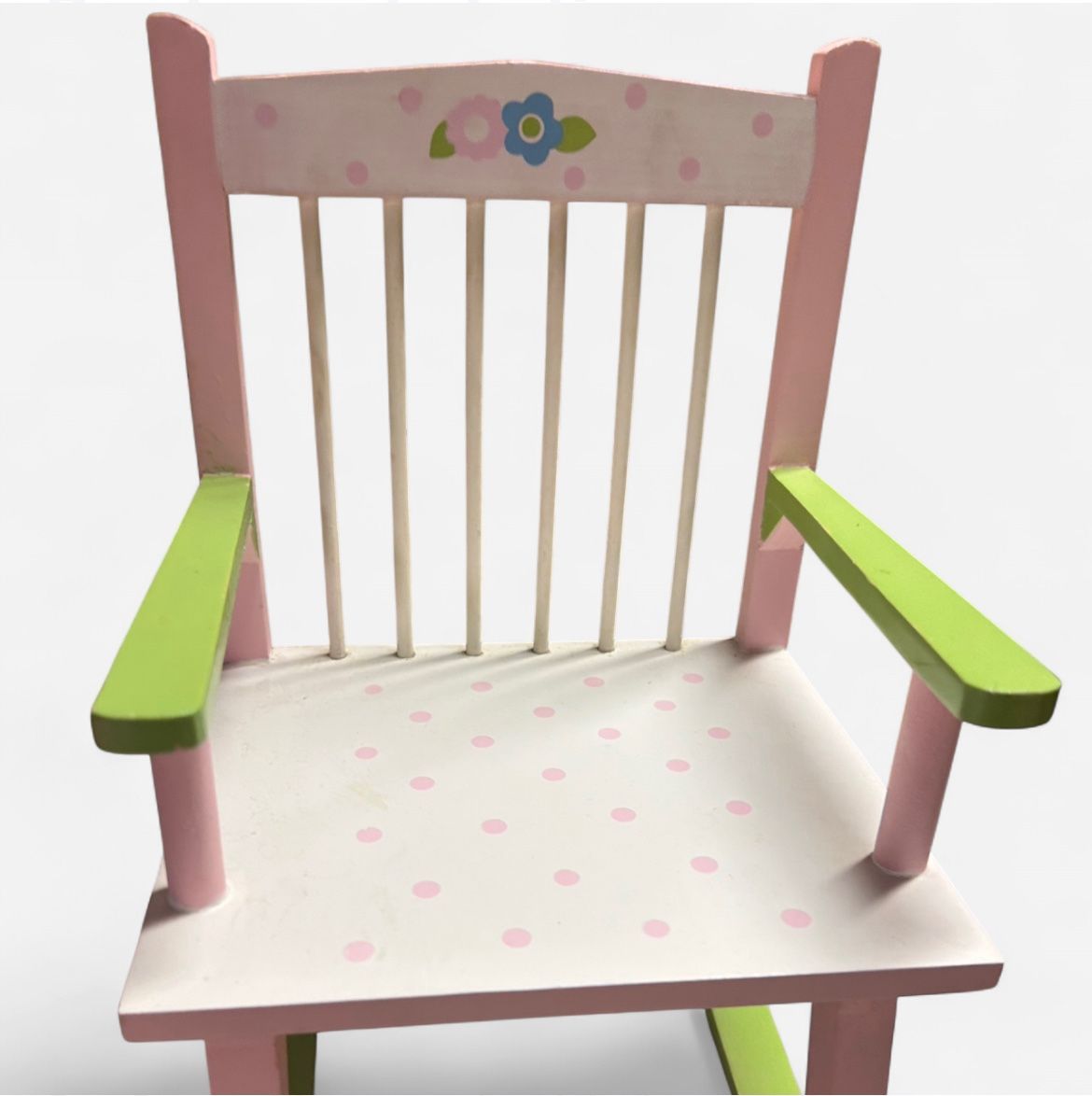 Pink and green polka dot wooden doll chair for 18" Dolls