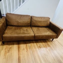 Ashley Ivette 3 Seater Sofa 82” Caramel Brown Micro Swede Fabric with 2 round throw pillows