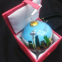 Art Studio Company Seattle Hand Painted Glass Christmas Ornament