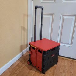 MR MOTO Portable Collapsible Rolling Lid Cart with Wheels. Telescoping Handle. 100lbs. Foldable.