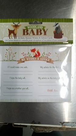 One package of 24 woodland baby shower advice cards