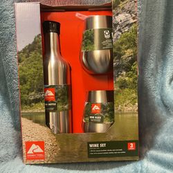 "NEW" Ozark Trail 3 Piece Wine Set Stainless Steel Wine Bottle And 2 Tumblers