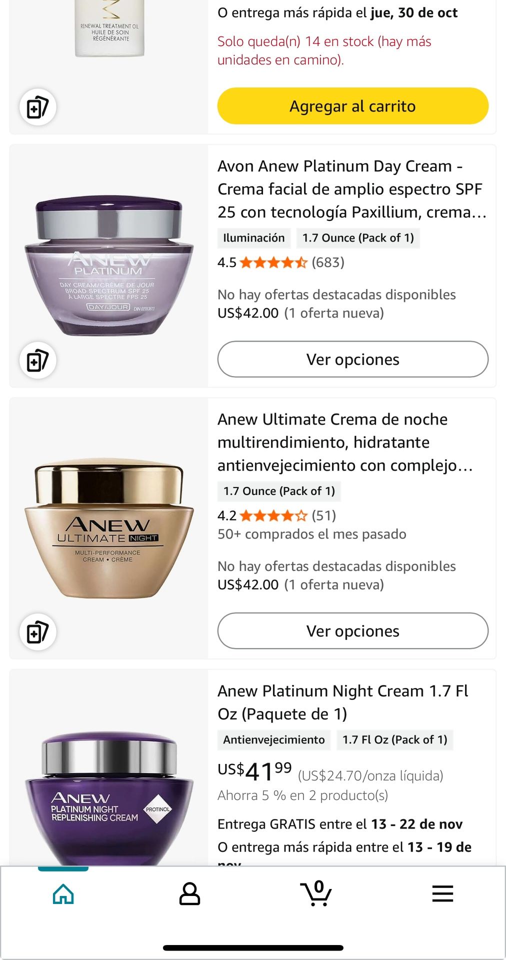 cremas anew de avon a muy buen precio