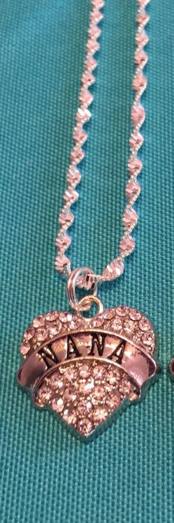 NEW Nana Heart Charm on Blingy Sterling Silver Chain