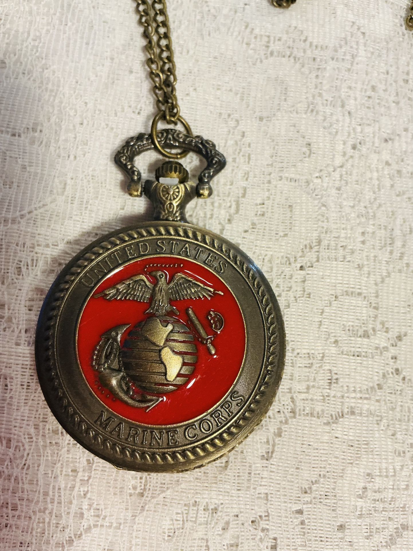 NEW QUARTZ POCKET WATCHES - $15 each - MARINE CORP, HARLEY DAVIDSON, LADIES JEWELED