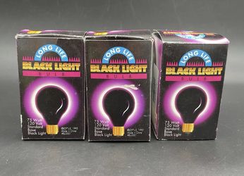 Set of 3 Black Light Bulbs 75 Watt 120 Volt Long Life Tested Preowned